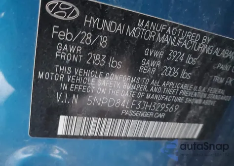 2018 Hyundai Elantra Sel из США, поврежденный, VIN 5NPD84LF3JH329569